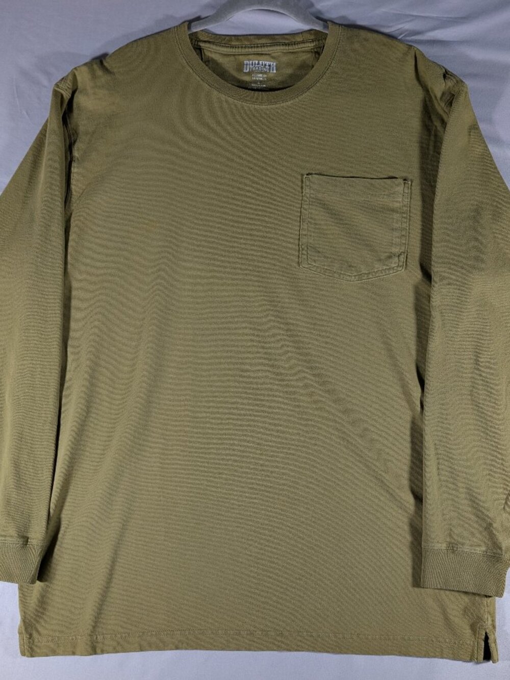 Duluth Trading Co Olive Green Longtail Long Sleeve Pocket Tee Large